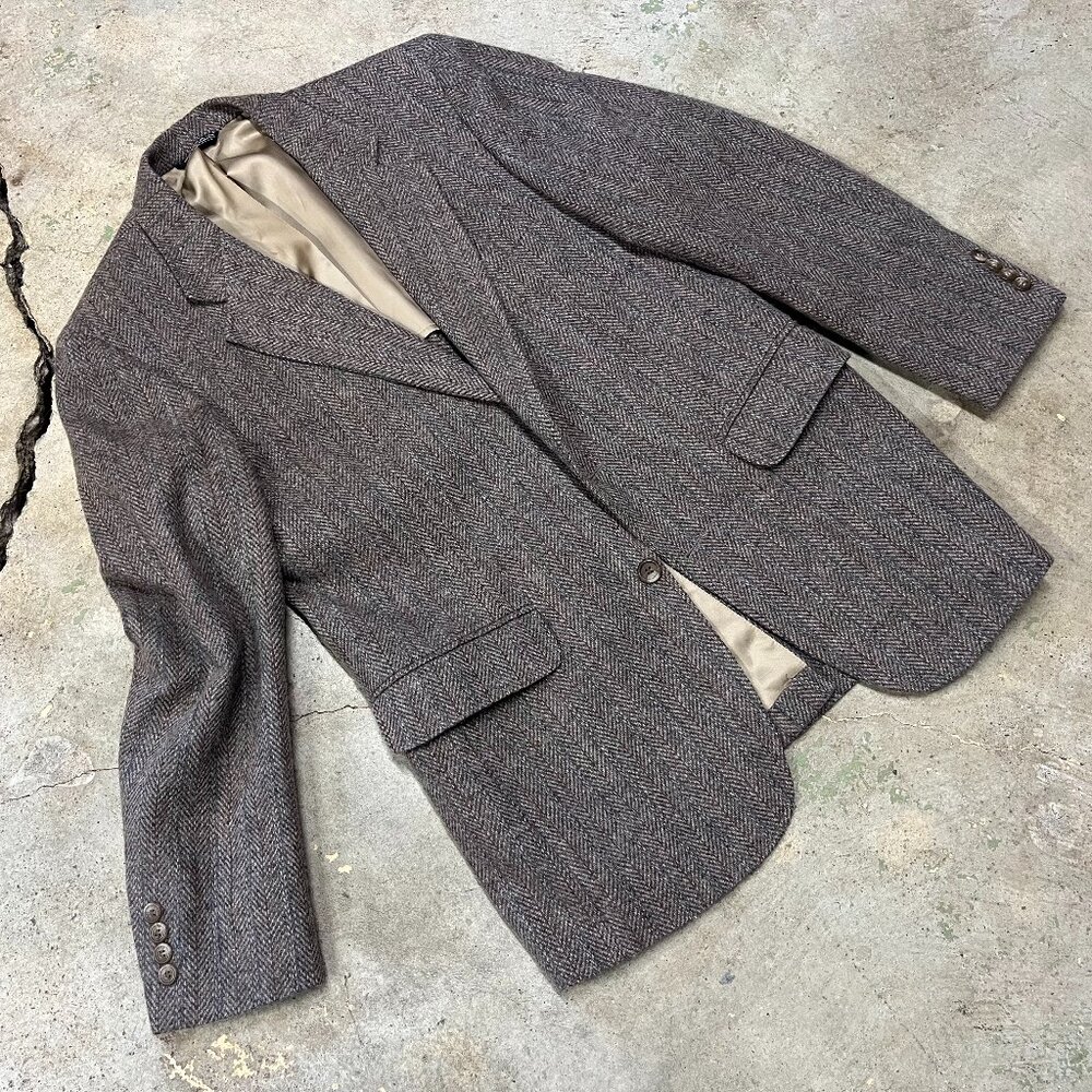 Vintage herringbone tweed blazer, tan, size 40 R